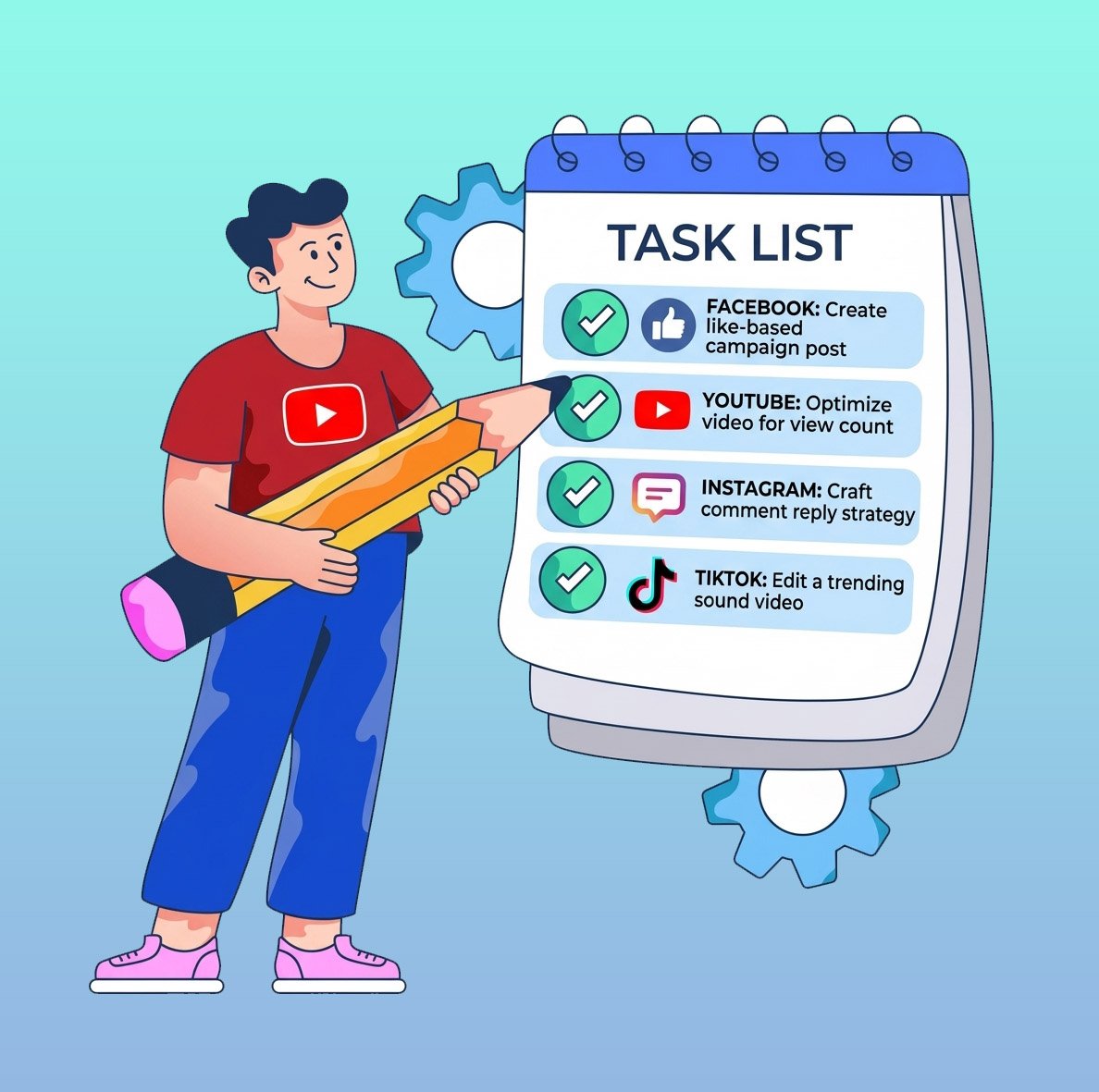 Agent checking off social media tasks on a task list